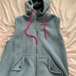 Roxy Women’s Fleece Hooded Vest Gray/Pink Sz L